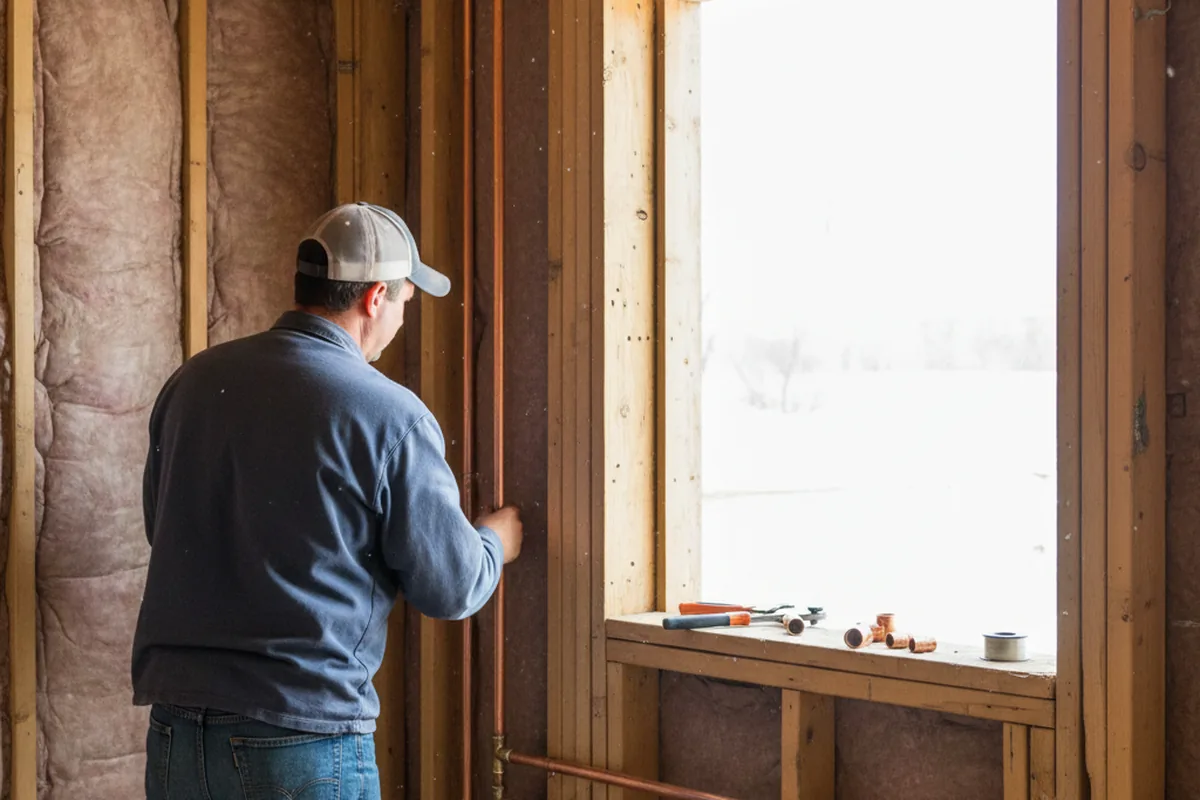 Licensed plumber running new copper supply lines in a Enterprise home
